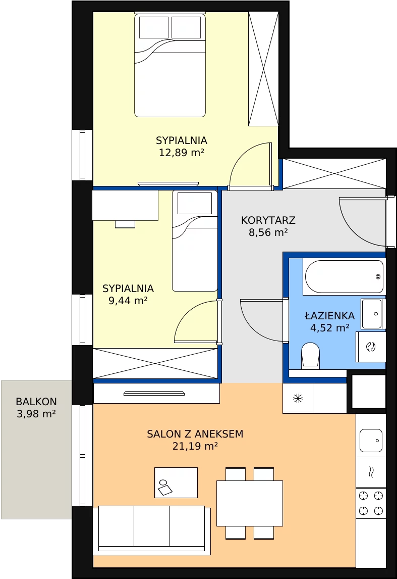 Zalety mieszkania 56.7 m², 1.04.D27