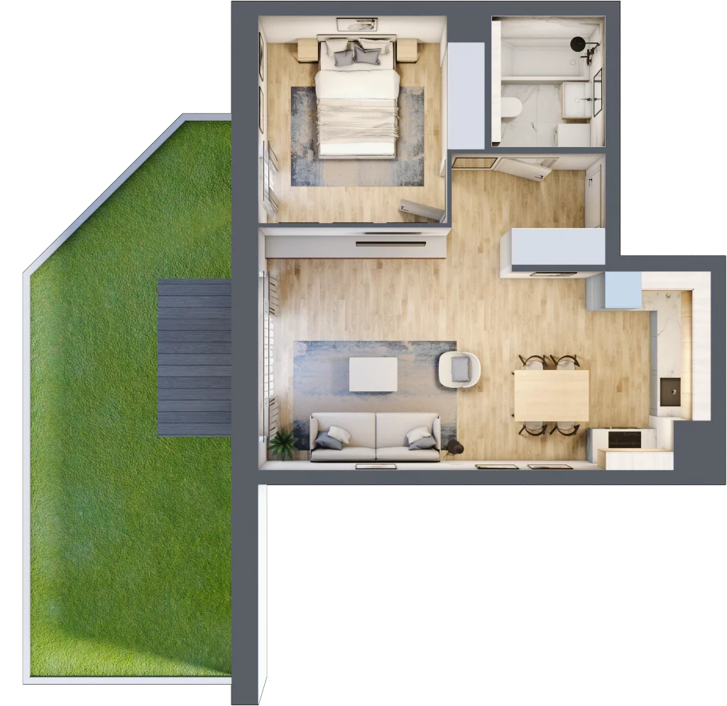 2 pokoje, mieszkanie 47,04 m², parter, oferta nr 4.00.D05, Ogrody Andersa III, Gliwice, Wojska Polskiego, ul. Generała Władysława Andersa