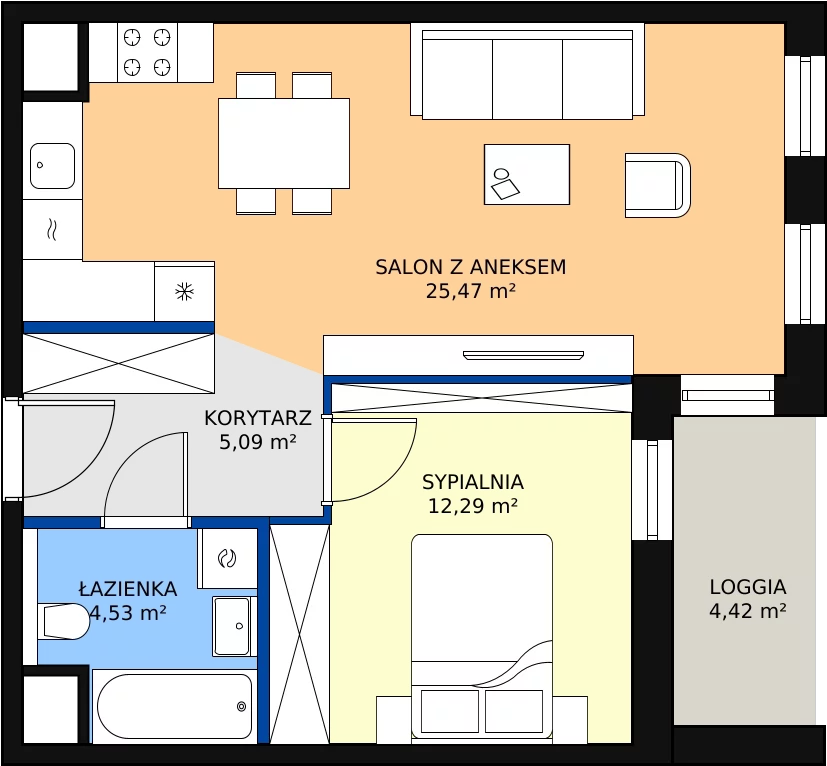 Zalety mieszkania 47.38 m², 4.01.D08