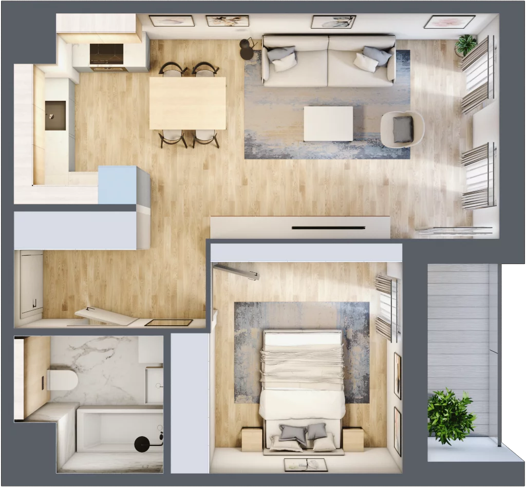 2 pokoje, mieszkanie 47,38 m², piętro 1, oferta nr 4.01.D08, Ogrody Andersa III, Gliwice, Wojska Polskiego, ul. Generała Władysława Andersa