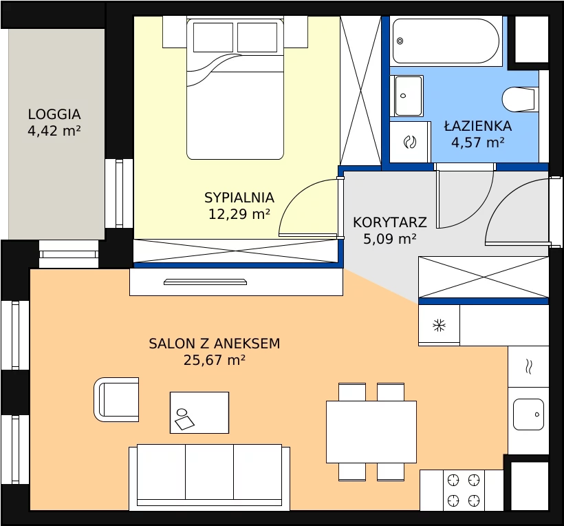 Zalety mieszkania 47.62 m², 4.01.A08