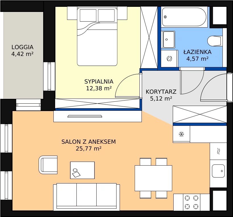 Zalety mieszkania 47.84 m², 4.01.B05