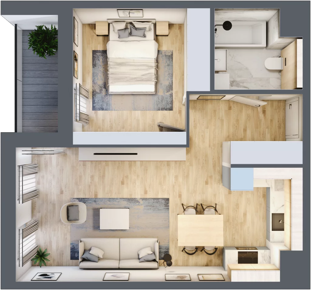 2 pokoje, mieszkanie 47,84 m², piętro 1, oferta nr 4.01.B05, Ogrody Andersa III, Gliwice, Wojska Polskiego, ul. Generała Władysława Andersa