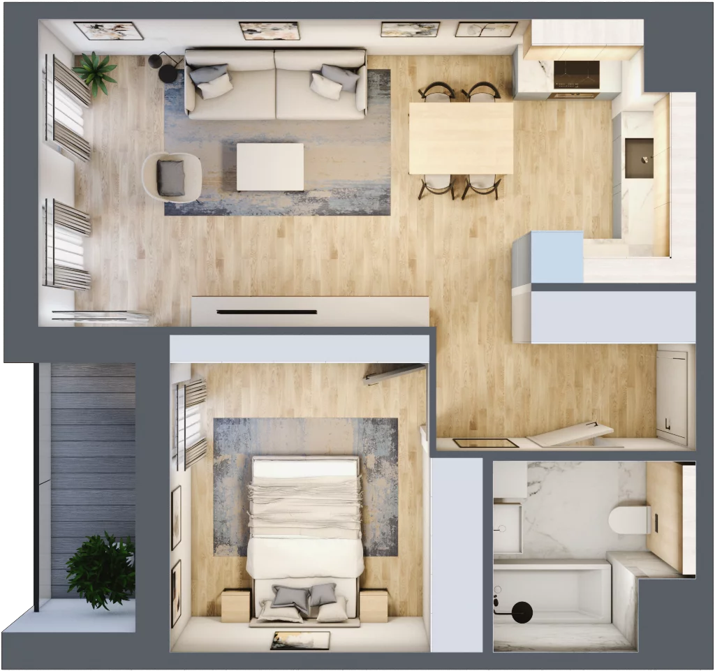 2 pokoje, mieszkanie 48,11 m², piętro 1, oferta nr 4.01.A09, Ogrody Andersa III, Gliwice, Wojska Polskiego, ul. Generała Władysława Andersa