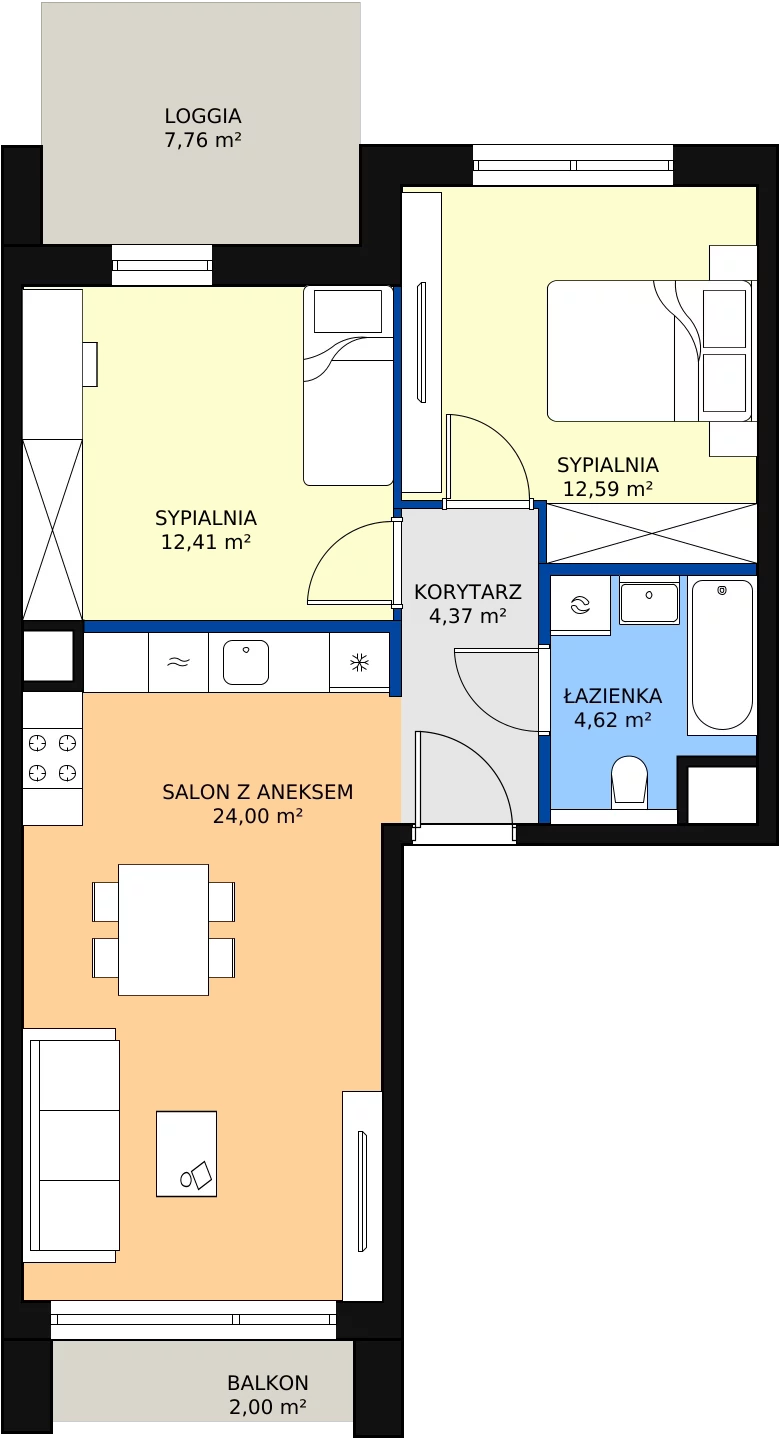 Zalety mieszkania 57.99 m², 4.01.D06