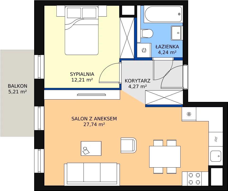 Zalety mieszkania 48.46 m², 4.01.D10