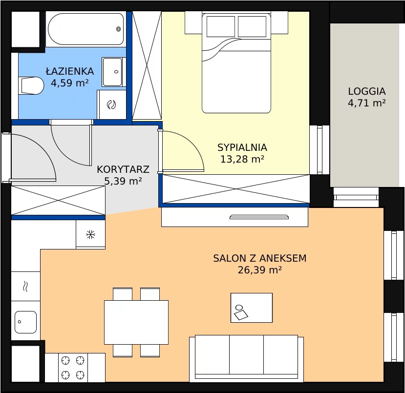 Zalety mieszkania 49.65 m², 4.01.D09
