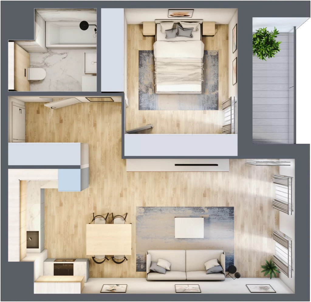 2 pokoje, mieszkanie 49,65 m², piętro 1, oferta nr 4.01.D09, Ogrody Andersa III, Gliwice, Wojska Polskiego, ul. Generała Władysława Andersa