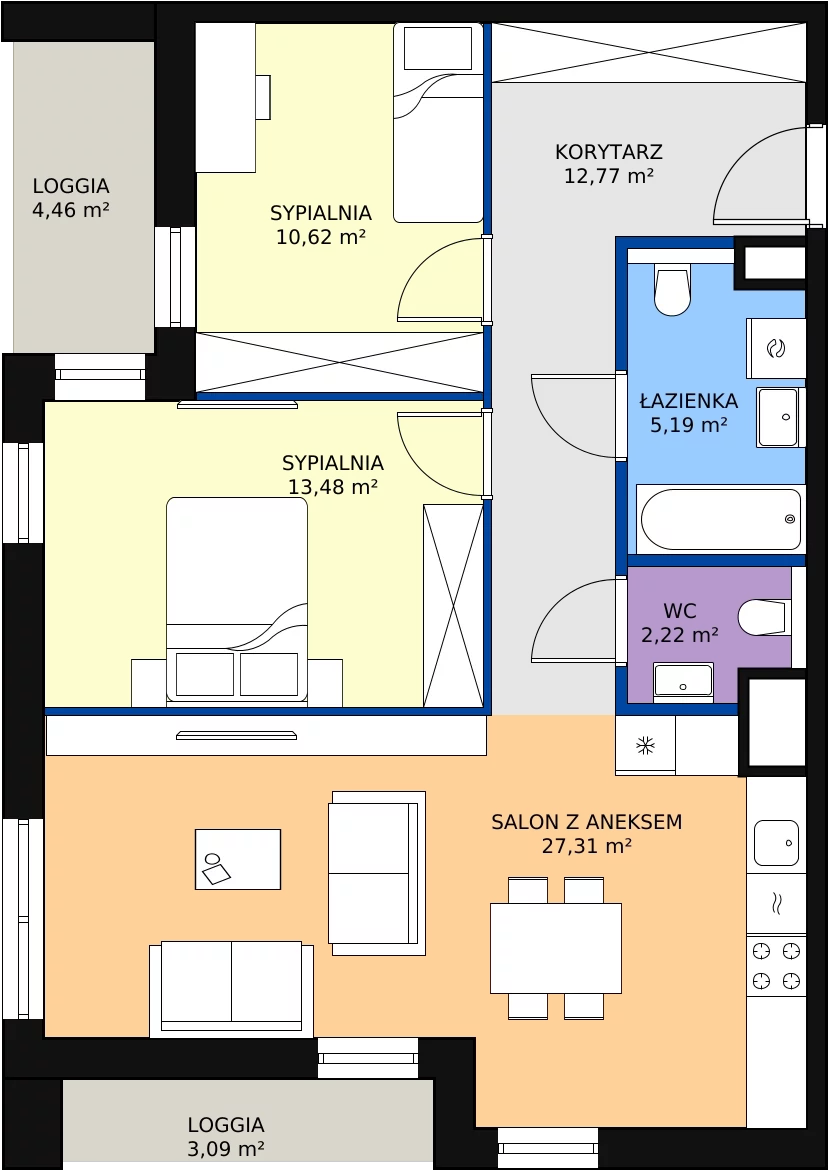 Zalety mieszkania 71.59 m², 4.01.A07