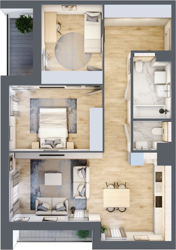 3 pokoje, mieszkanie 71,59 m², piętro 1, oferta nr 4.01.A07, Ogrody Andersa III, Gliwice, Wojska Polskiego, ul. Generała Władysława Andersa