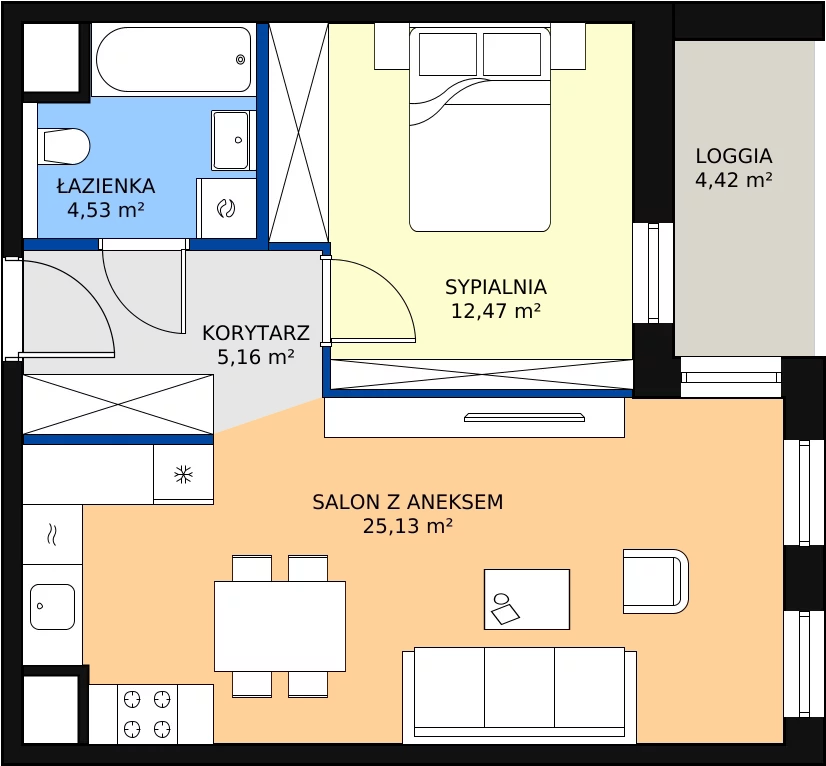 Zalety mieszkania 47.29 m², 4.02.D13