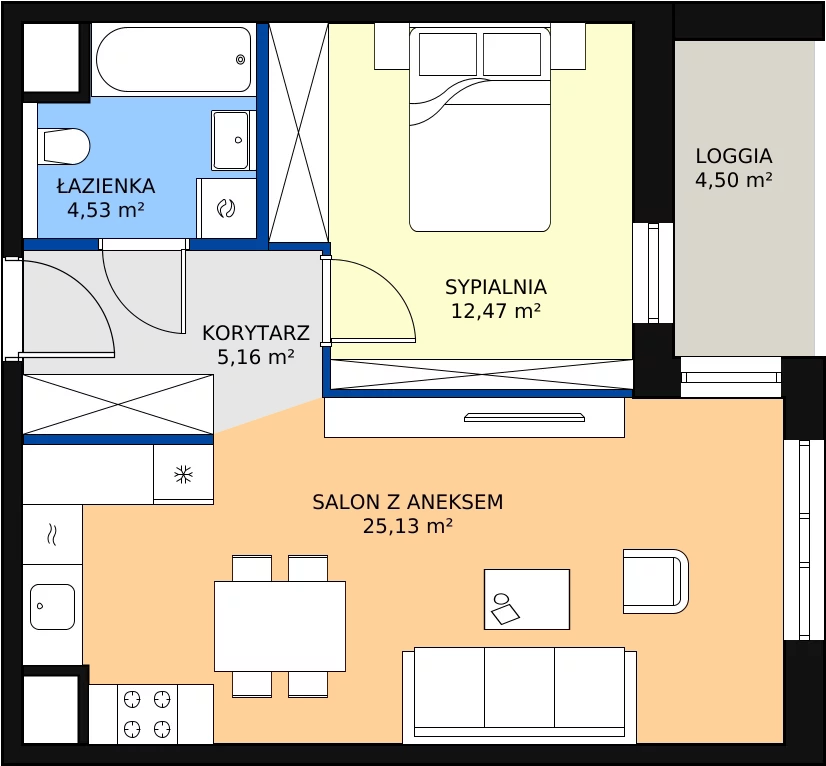 Zalety mieszkania 47.29 m², 4.02.E07