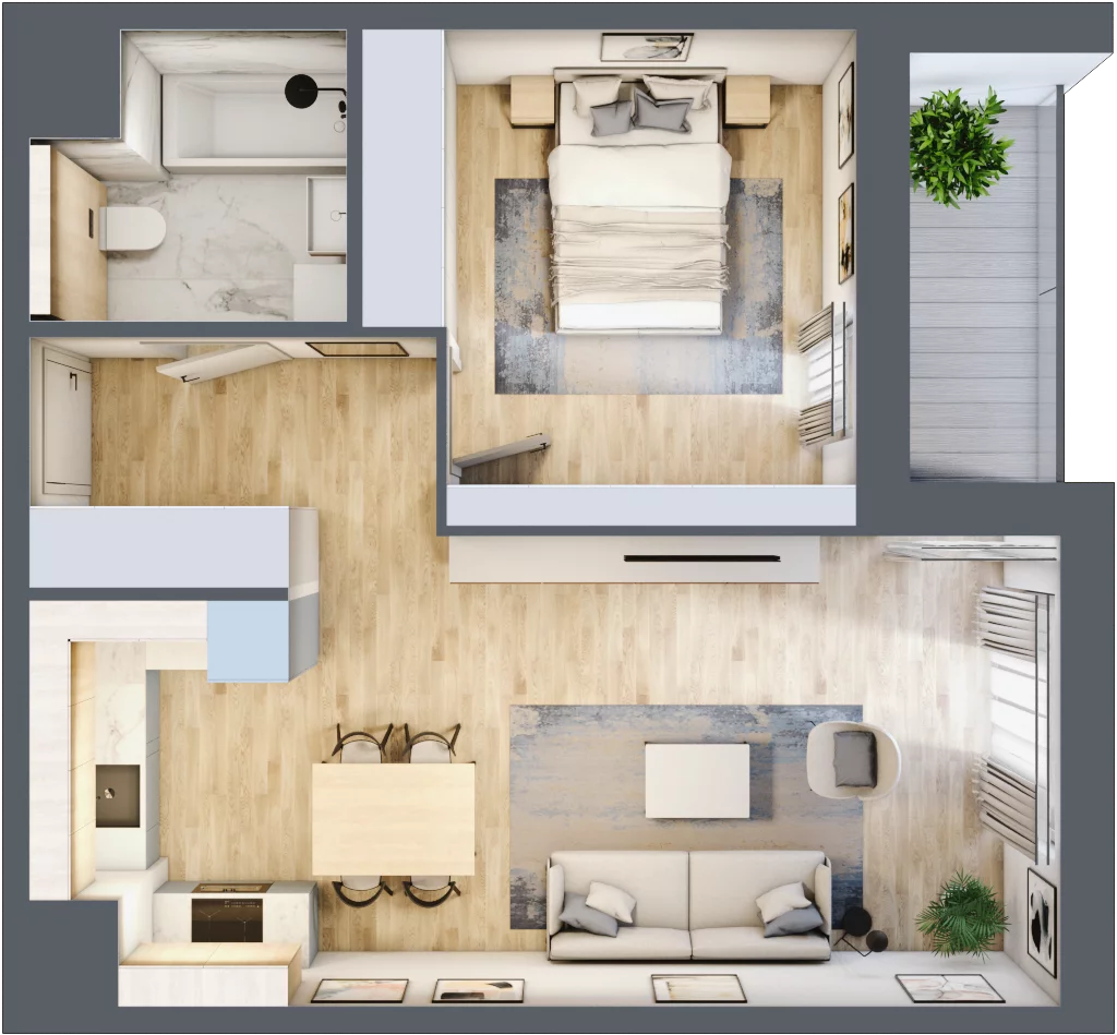 2 pokoje, mieszkanie 47,29 m², piętro 2, oferta nr 4.02.E07, Ogrody Andersa III, Gliwice, Wojska Polskiego, ul. Generała Władysława Andersa