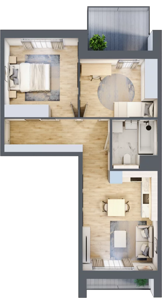 3 pokoje, mieszkanie 54,93 m², piętro 2, oferta nr 4.02.C05, Ogrody Andersa III, Gliwice, Wojska Polskiego, ul. Generała Władysława Andersa