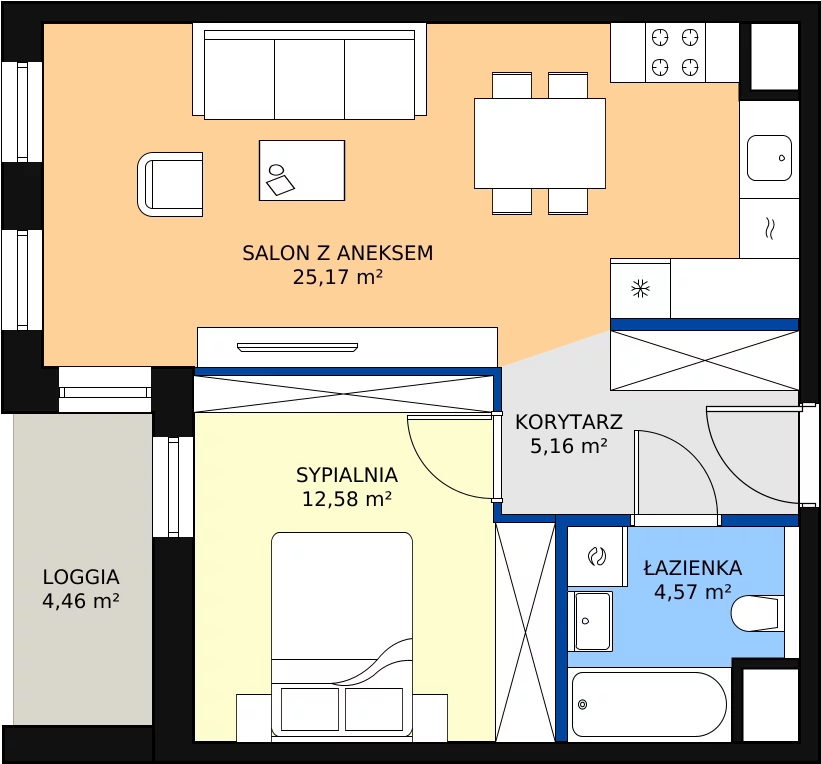 Zalety mieszkania 47.48 m², 4.02.A13