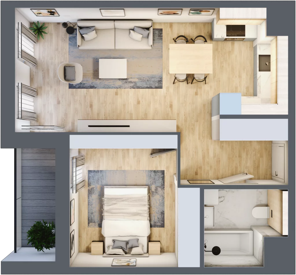 2 pokoje, mieszkanie 47,48 m², piętro 2, oferta nr 4.02.A13, Ogrody Andersa III, Gliwice, Wojska Polskiego, ul. Generała Władysława Andersa