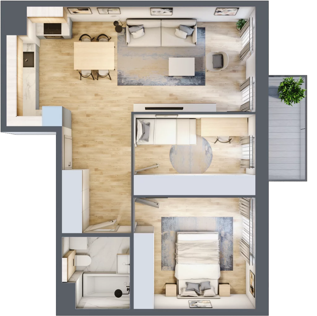 3 pokoje, mieszkanie 57,67 m², piętro 2, oferta nr 4.02.A15, Ogrody Andersa III, Gliwice, Wojska Polskiego, ul. Generała Władysława Andersa