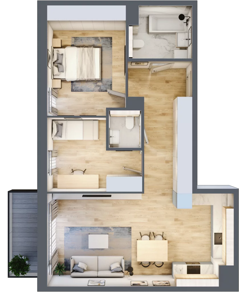 3 pokoje, mieszkanie 69,91 m², piętro 2, oferta nr 4.02.D15, Ogrody Andersa III, Gliwice, Wojska Polskiego, ul. Generała Władysława Andersa