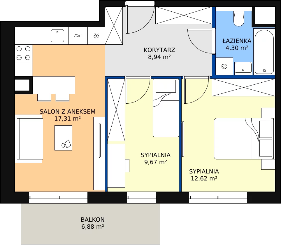 Zalety mieszkania 52.84 m², 4.03.C09