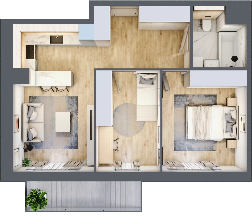 3 pokoje, mieszkanie 52,84 m², piętro 3, oferta nr 4.03.C09, Ogrody Andersa III, Gliwice, Wojska Polskiego, ul. Generała Władysława Andersa
