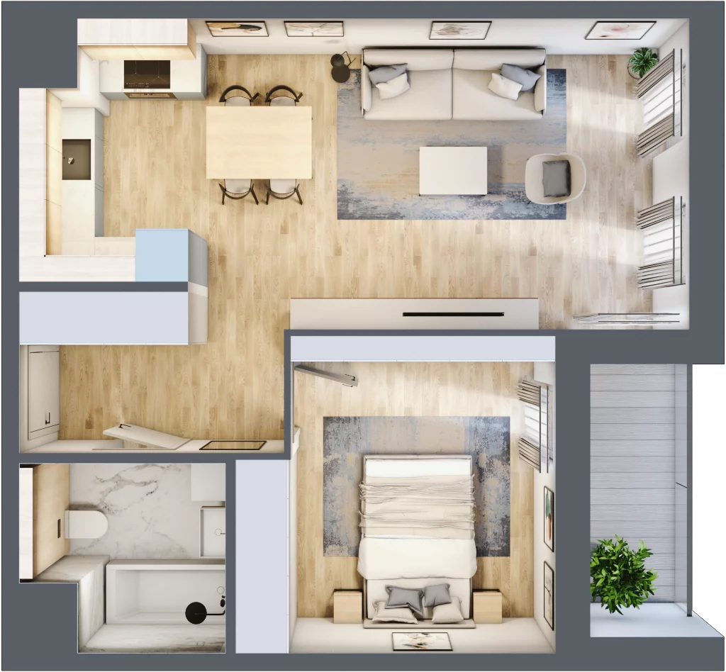 2 pokoje, mieszkanie 47,38 m², piętro 3, oferta nr 4.03.E10, Ogrody Andersa III, Gliwice, Wojska Polskiego, ul. Generała Władysława Andersa