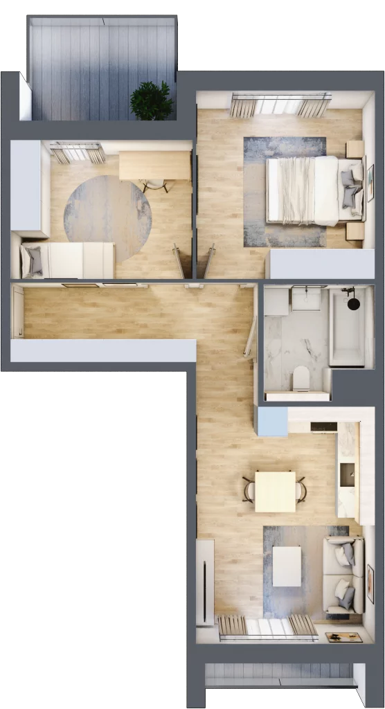 3 pokoje, mieszkanie 54,97 m², piętro 3, oferta nr 4.03.C08, Ogrody Andersa III, Gliwice, Wojska Polskiego, ul. Generała Władysława Andersa