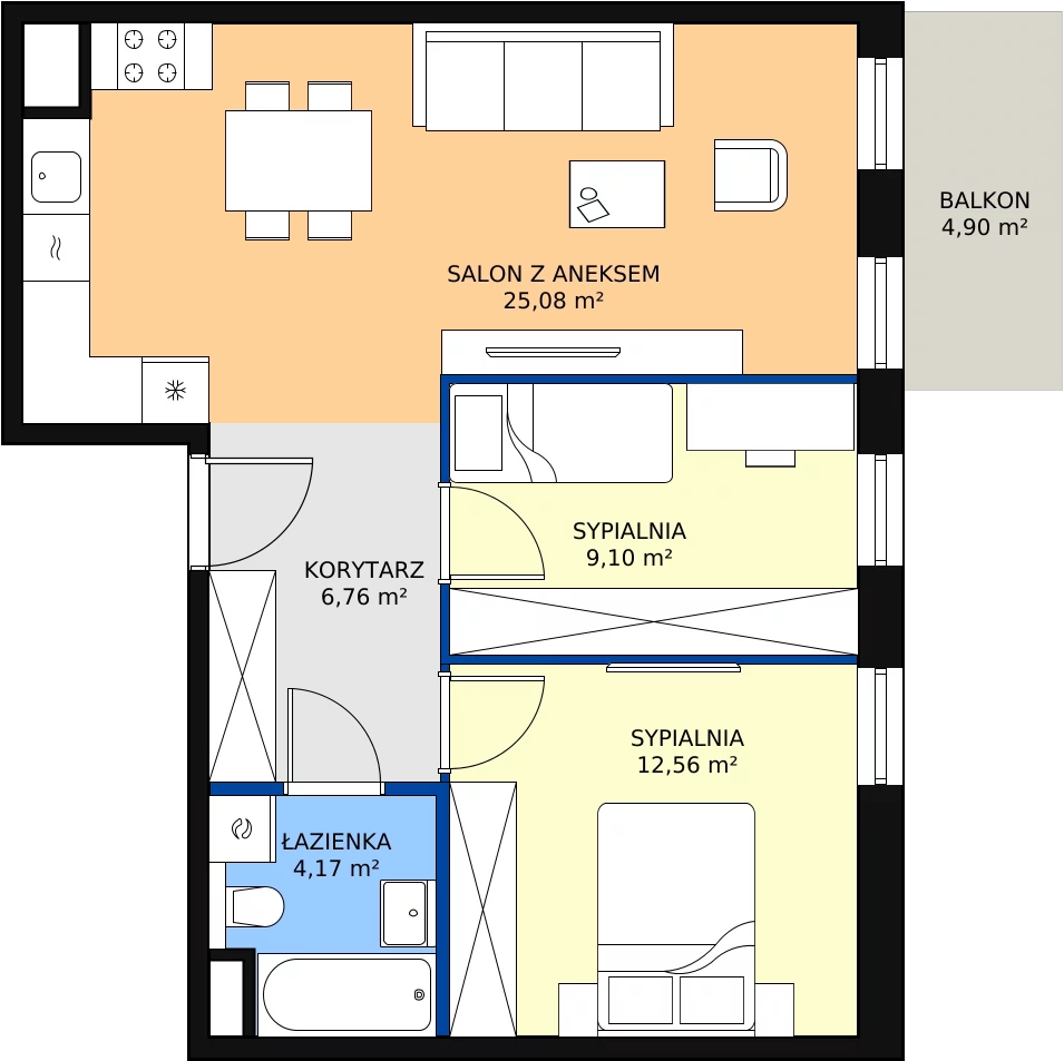 Zalety mieszkania 57.67 m², 4.03.A20