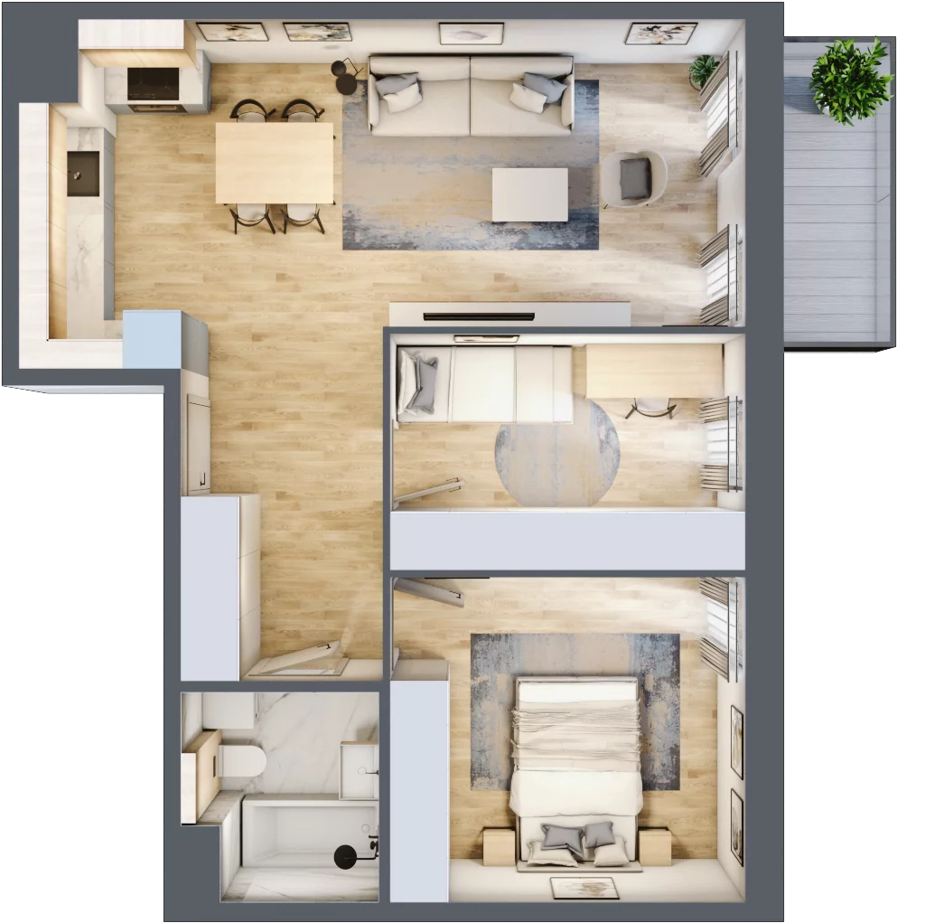 3 pokoje, mieszkanie 57,67 m², piętro 3, oferta nr 4.03.A20, Ogrody Andersa III, Gliwice, Wojska Polskiego, ul. Generała Władysława Andersa