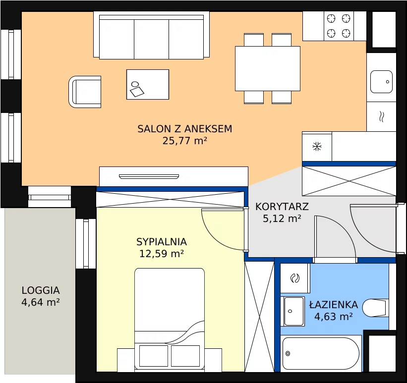 Zalety mieszkania 48.11 m², 4.03.A19