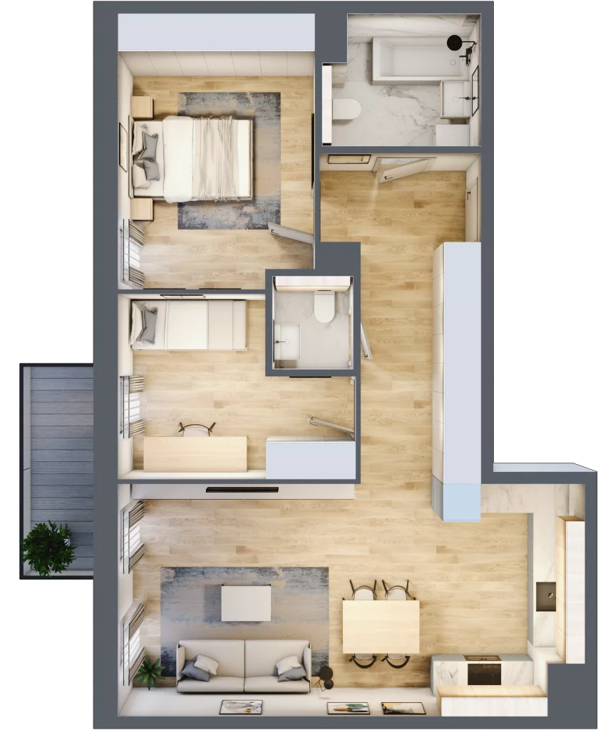 3 pokoje, mieszkanie 69,91 m², piętro 3, oferta nr 4.03.D20, Ogrody Andersa III, Gliwice, Wojska Polskiego, ul. Generała Władysława Andersa