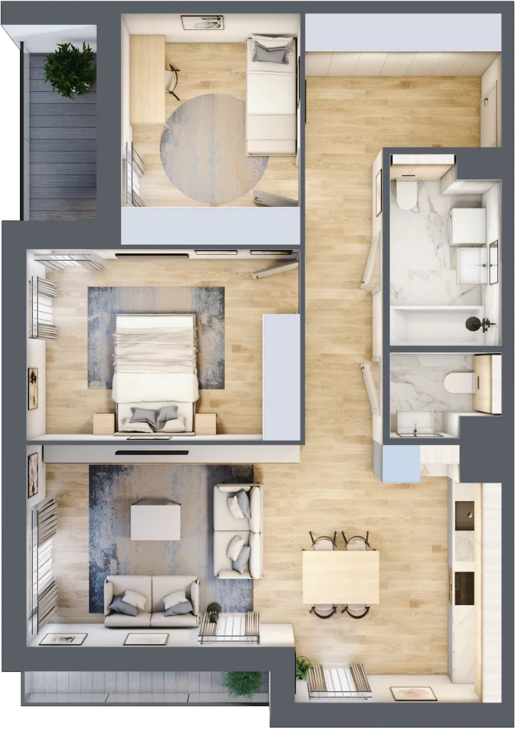 3 pokoje, mieszkanie 71,59 m², piętro 3, oferta nr 4.03.A17, Ogrody Andersa III, Gliwice, Wojska Polskiego, ul. Generała Władysława Andersa