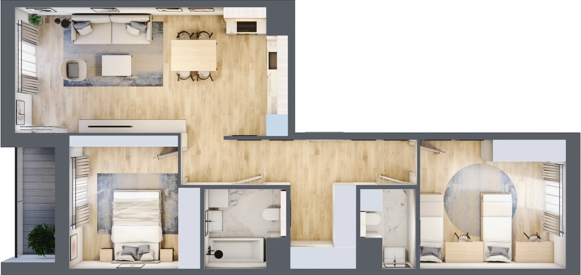 3 pokoje, mieszkanie 74,13 m², piętro 3, oferta nr 4.03.B11, Ogrody Andersa III, Gliwice, Wojska Polskiego, ul. Generała Władysława Andersa