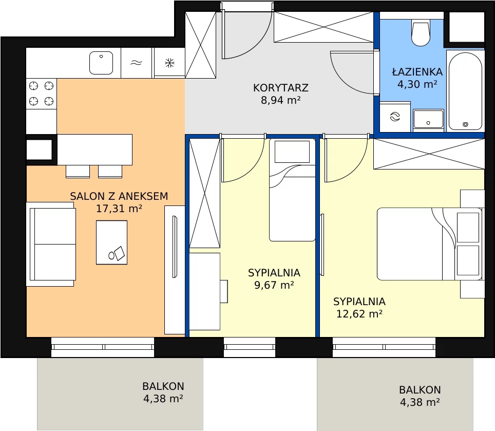 Zalety mieszkania 52.84 m², 4.04.C12