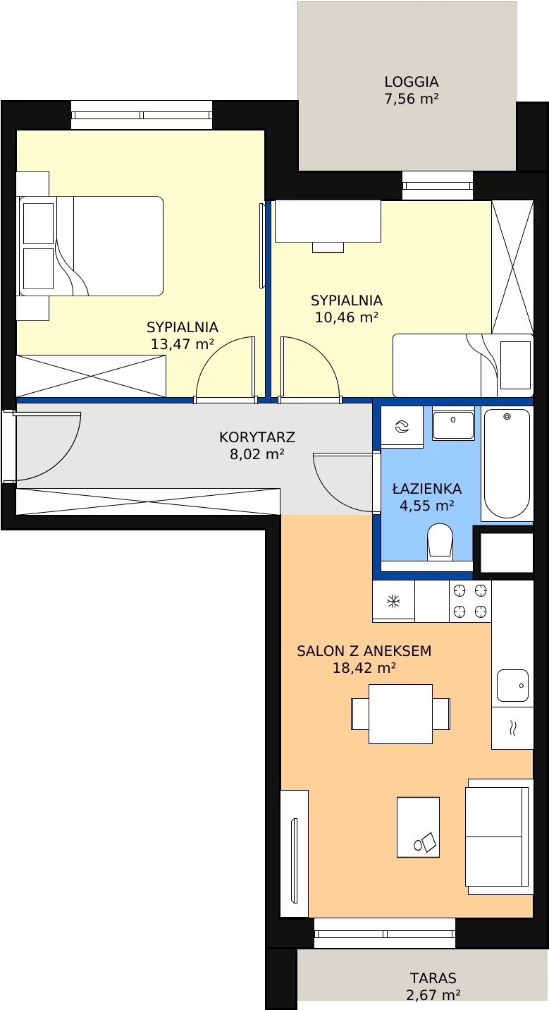 Zalety mieszkania 54.92 m², 4.04.C11