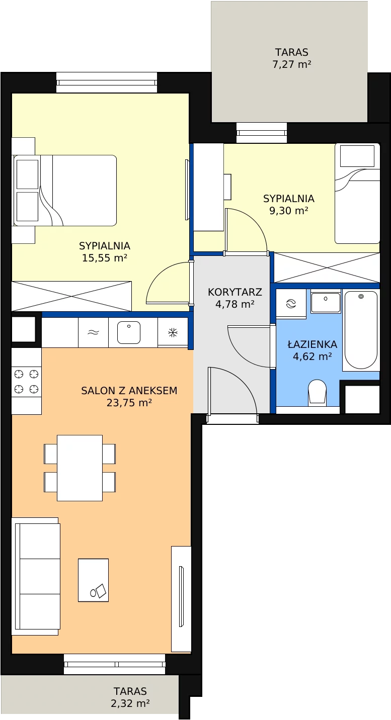 Zalety mieszkania 58 m², 4.04.D21