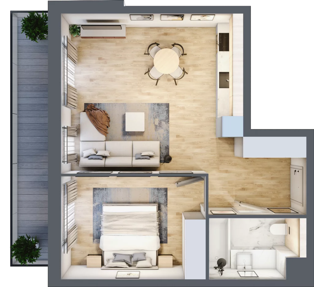 2 pokoje, mieszkanie 46,16 m², piętro 1, oferta nr D.1.1, ATAL Parkowa, Poznań, Nowe Miasto, Osiedle Warszawskie, ul. Mogileńska