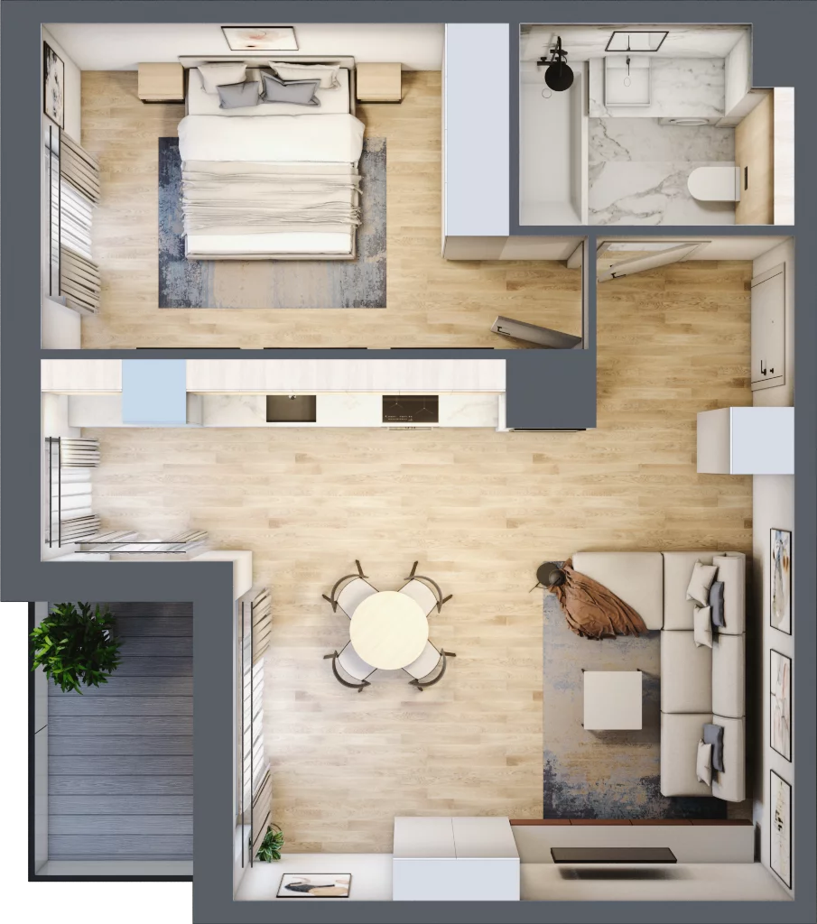 2 pokoje, mieszkanie 50,41 m², piętro 1, oferta nr E.1.3, ATAL Parkowa, Poznań, Nowe Miasto, Osiedle Warszawskie, ul. Mogileńska