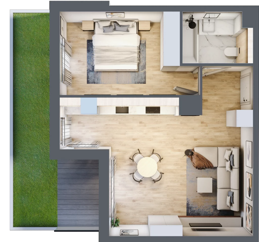 2 pokoje, mieszkanie 50,41 m², parter, oferta nr E.0.3, ATAL Parkowa, Poznań, Nowe Miasto, Osiedle Warszawskie, ul. Mogileńska
