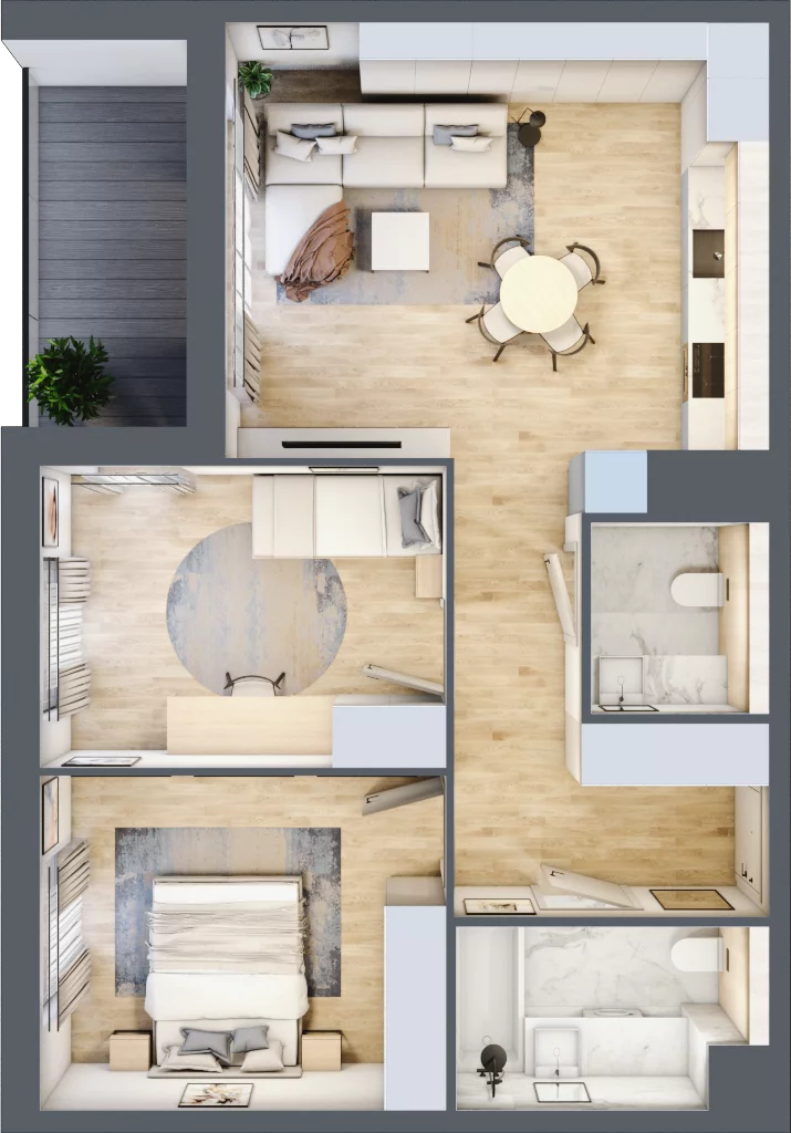 3 pokoje, mieszkanie 63,52 m², piętro 1, oferta nr F.1.2, ATAL Parkowa, Poznań, Nowe Miasto, Osiedle Warszawskie, ul. Mogileńska
