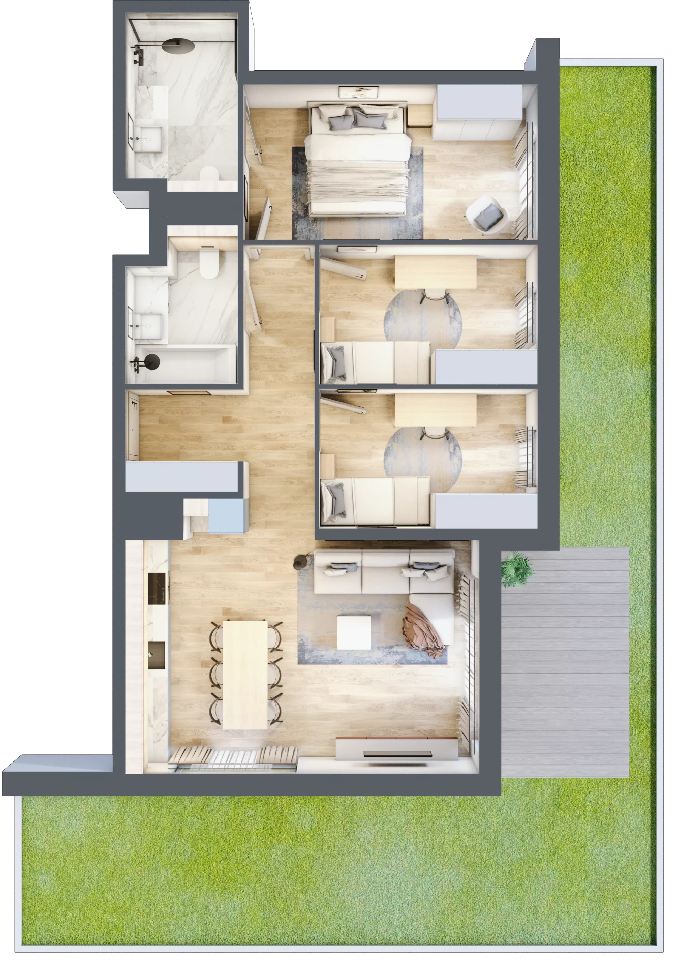 3 pokoje, mieszkanie 76,04 m², parter, oferta nr E.0.1, ATAL Parkowa, Poznań, Nowe Miasto, Osiedle Warszawskie, ul. Mogileńska