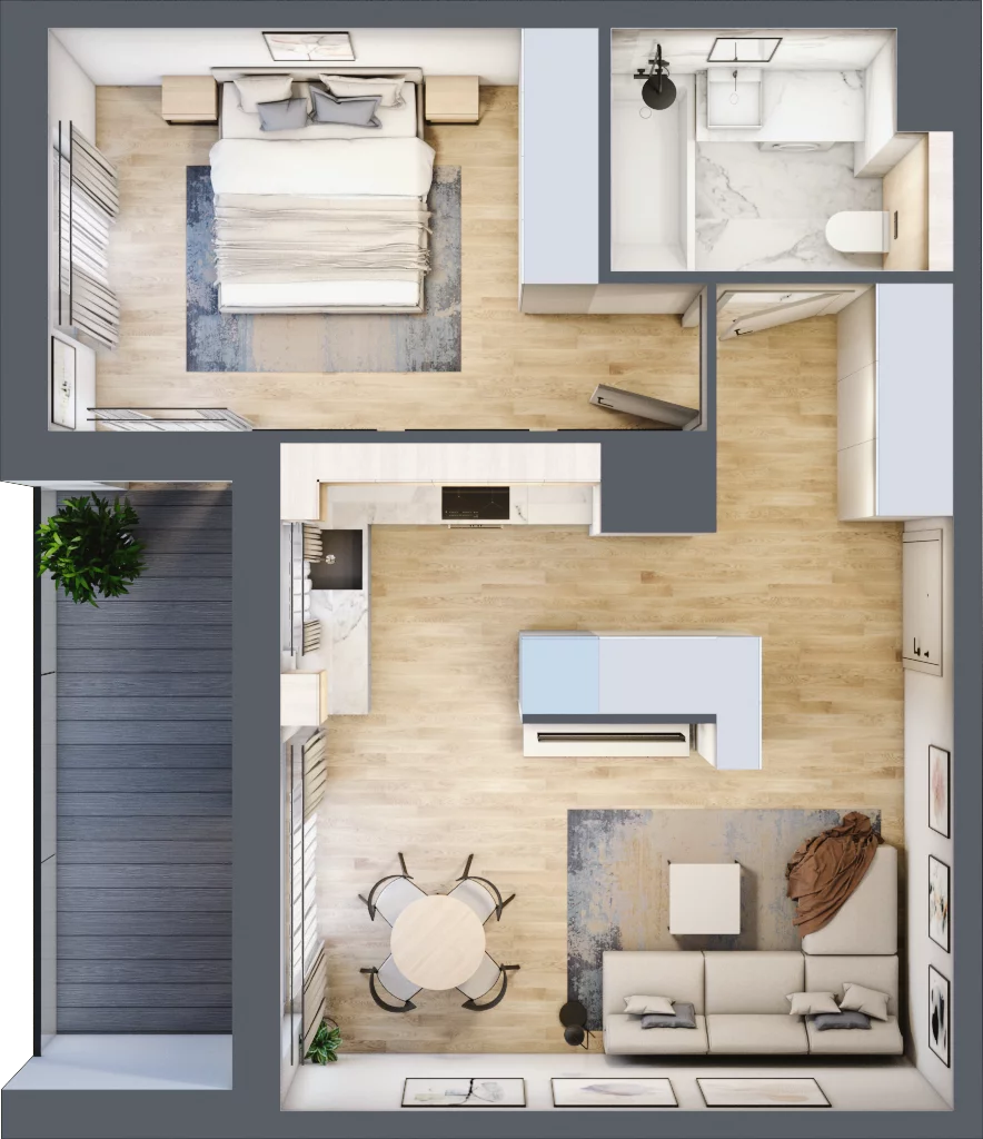 2 pokoje, mieszkanie 47,86 m², piętro 1, oferta nr E.1.4, ATAL Parkowa, Poznań, Nowe Miasto, Osiedle Warszawskie, ul. Mogileńska