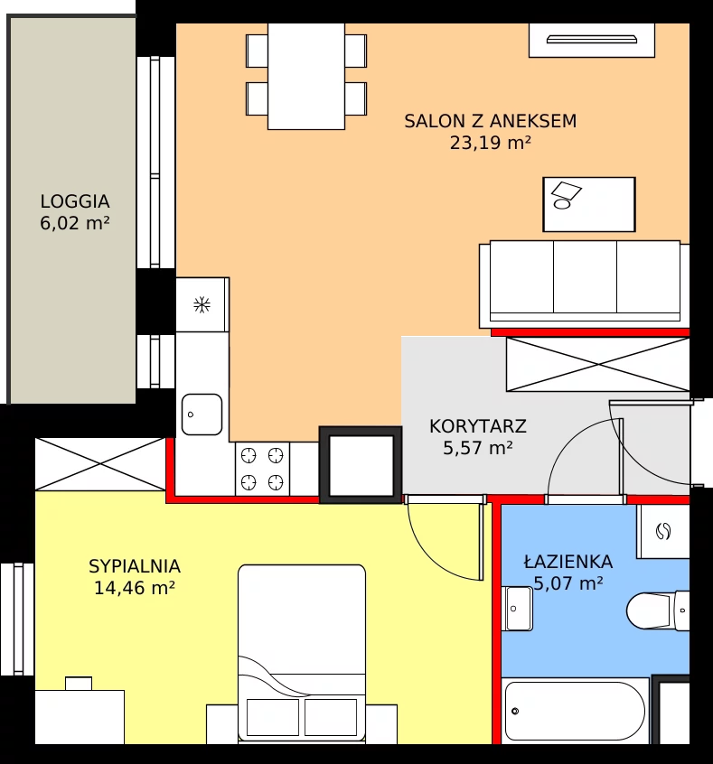 Zalety mieszkania 48.29 m², 2.A74