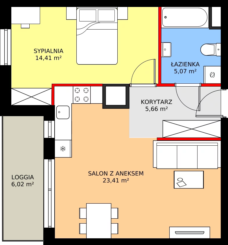 Zalety mieszkania 48.55 m², 2.A84
