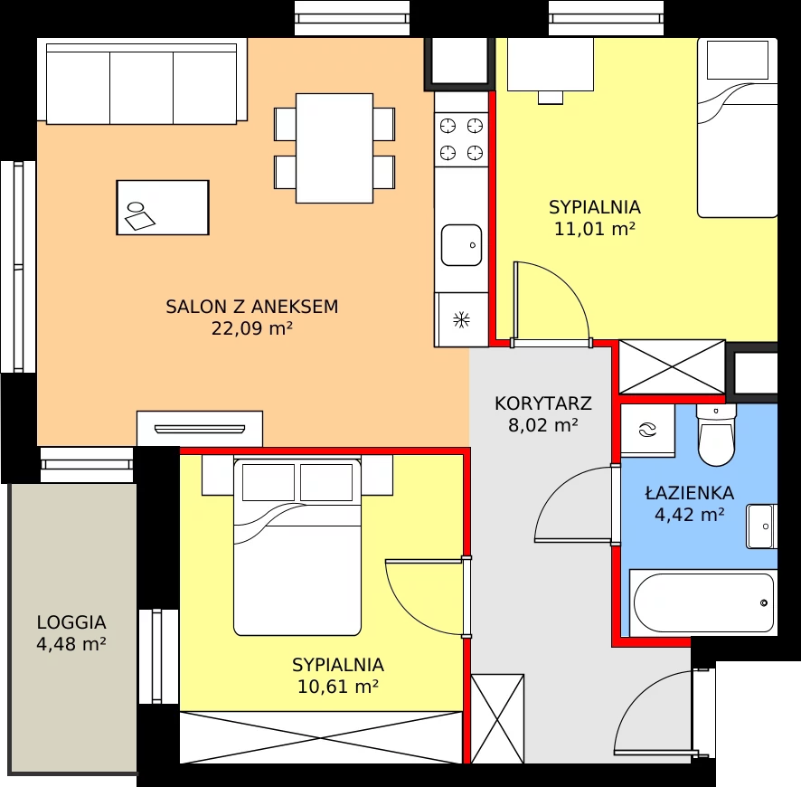 Zalety mieszkania 56.15 m², 2.A60