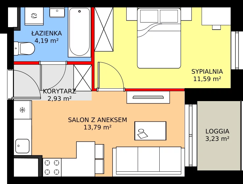 Zalety mieszkania 32.5 m², 2.A80