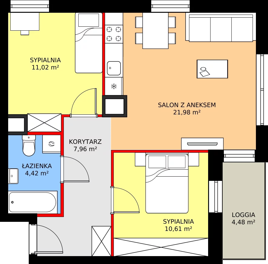 Zalety mieszkania 55.99 m², 2.A52