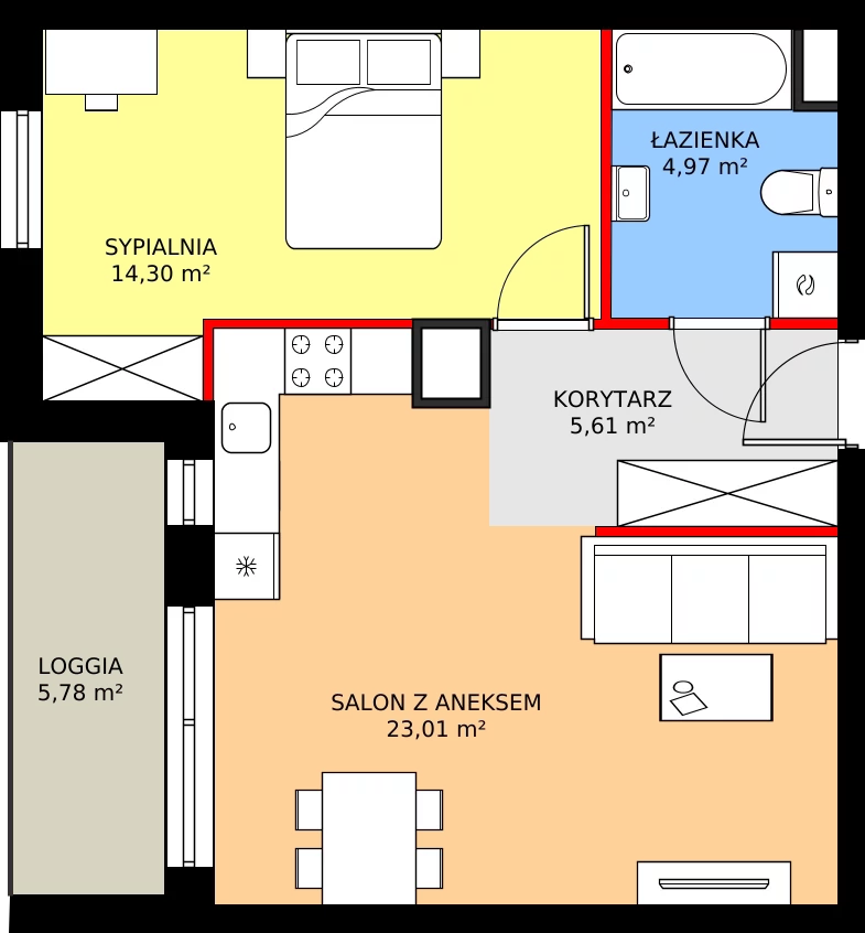 Zalety mieszkania 47.89 m², 2.A14