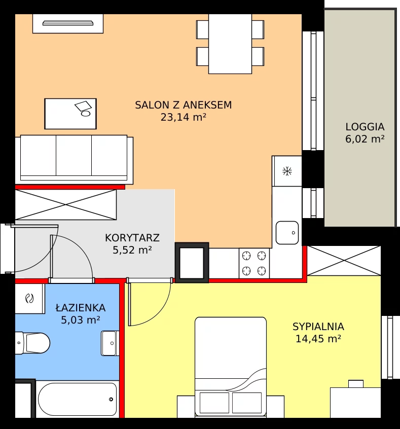 Zalety mieszkania 48.14 m², 2.A44