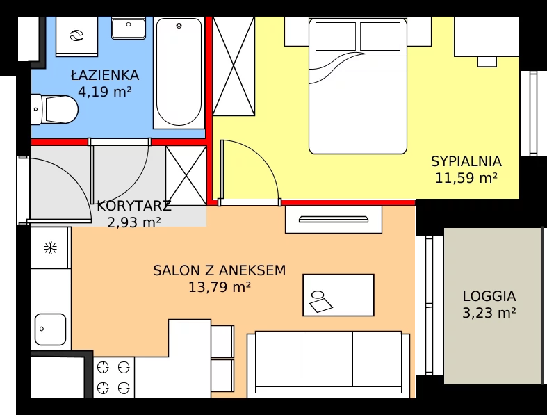 Zalety mieszkania 32.5 m², 2.A89
