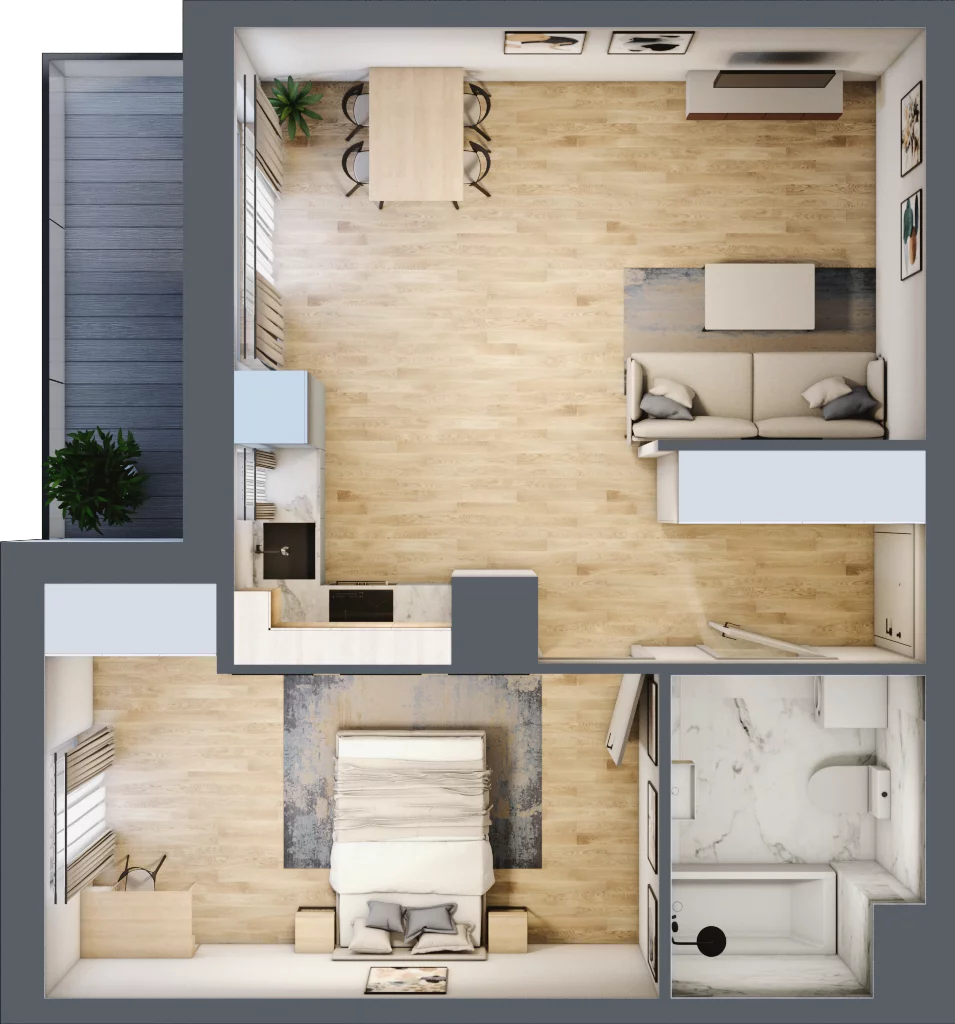 2 pokoje, mieszkanie 48,42 m², piętro 7, oferta nr 2.A48, Niebieski Bursztyn II, Reda, ul. Bosmańska